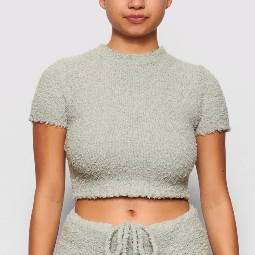 SKIMS baby blue cozy knit crop Top